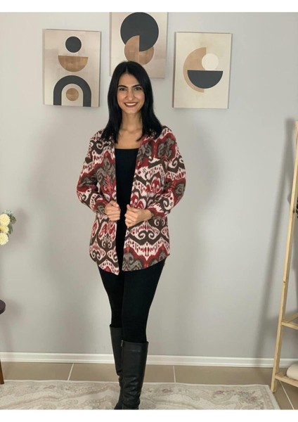 Kadın Tek Cepli Desenli Kalın Oduncu Ceket Gömlek (Kırmızı-Kahve) fırsatları