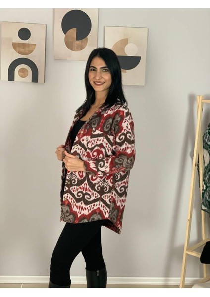 Kadın Tek Cepli Desenli Kalın Oduncu Ceket Gömlek (Kırmızı-Kahve) indirimleri