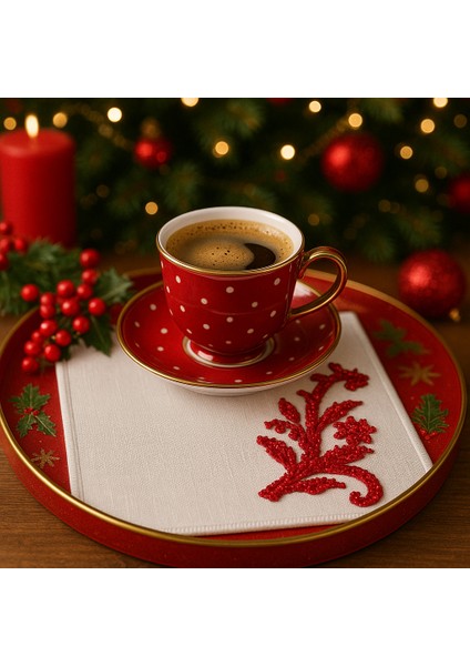 El Emeği Premium Kahve Sunum Altlığı – Nakışlı Şık Sunumluk,yılbaşı Hediyelik Özel Ürün
