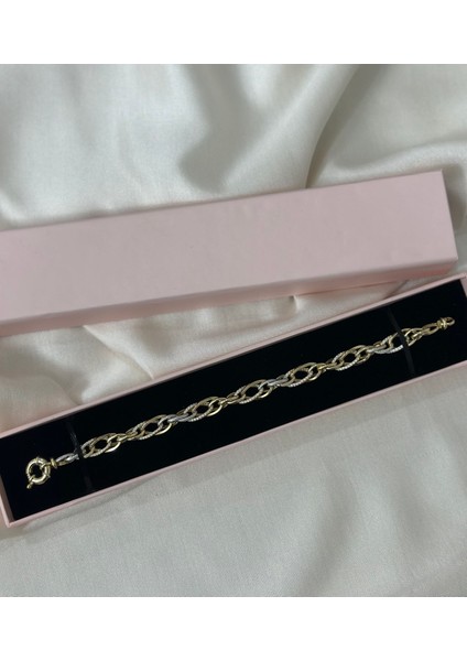 925 Ayar Gümüş 14 Ayar Altın Kaplama Örgü Zincir Bileklik