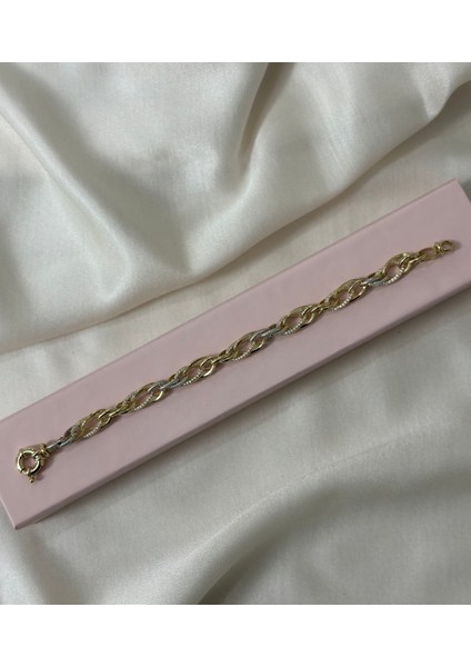 925 Ayar Gümüş 14 Ayar Altın Kaplama Örgü Zincir Bileklik modelleri