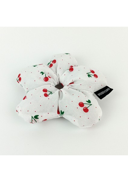 El Yapımı Kiraz Desenli Beyaz Çiçek Scrunchie Topuz Tokası fırsatları
