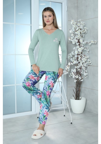 Viskon Desenli Pijama Takımı (Yeşil) Yeşil 2XL indirimleri