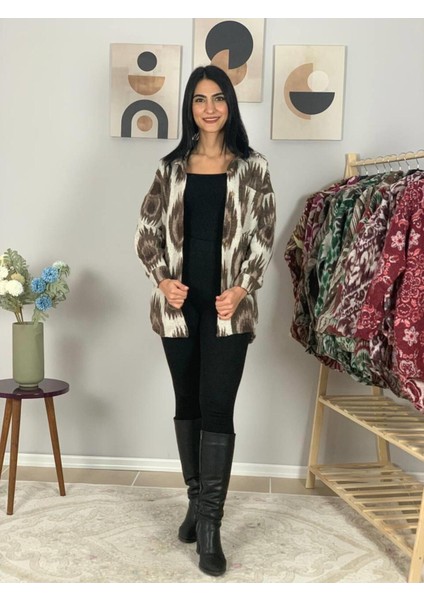 Kadın Tek Cepli Desenli Kalın Oduncu Ceket Gömlek (Krem-Kahve) St modelleri