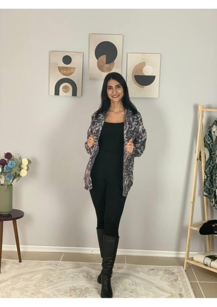 Kadın Tek Cepli Desenli Kalın Oduncu Ceket Gömlek (Eflatun-Haki) fırsatları