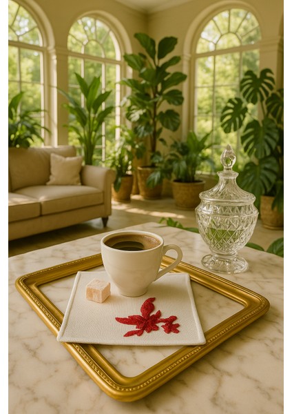 El Emeği Premium Kahve Sunum Altlığı – Nakışlı Şık Sunumluk,yılbaşı Hediyelik Özel Ürün