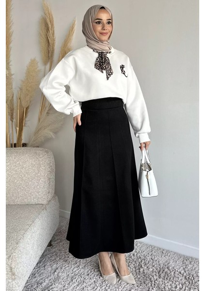 Bel Lastikli Çimalı Kaşe Tesettür Etek P-00019338 fiyatları