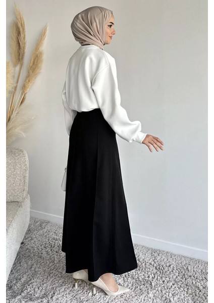 Bel Lastikli Çimalı Kaşe Tesettür Etek P-00019338 modelleri