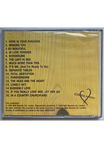 Chris De Burgh The Best Love Songs CD (Orjnal Dönem Baskı Cd) fiyatları