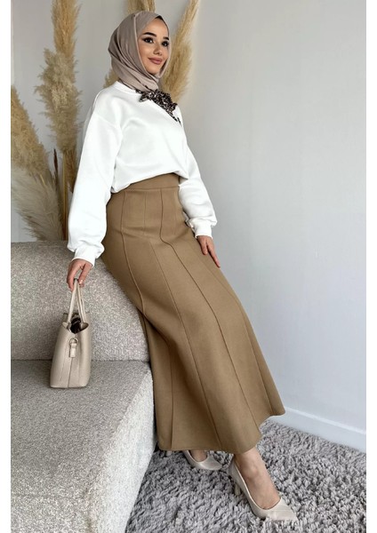 Bel Lastikli Çimalı Kaşe Tesettür Etek P-00019338