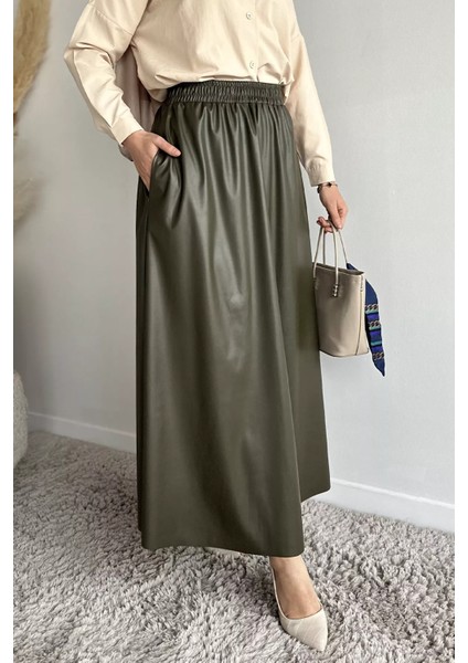 Bel Lastikli Cepli Deri Tesettür Etek P-00019336