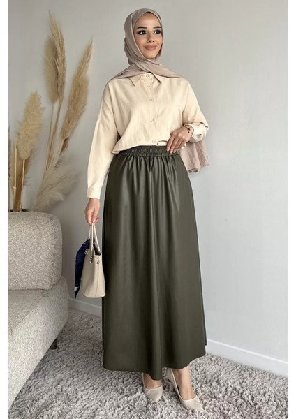 Bel Lastikli Cepli Deri Tesettür Etek P-00019336 fiyatları
