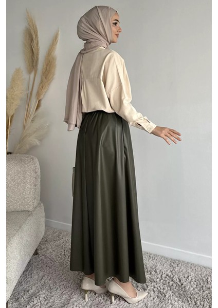 Bel Lastikli Cepli Deri Tesettür Etek P-00019336 modelleri