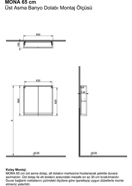 Mona 65 cm Kahverengi %100 Mdf Lavabolu Banyo Dolabı, Aynalı Üst Dolap ve Boy Dolabı fırsatları