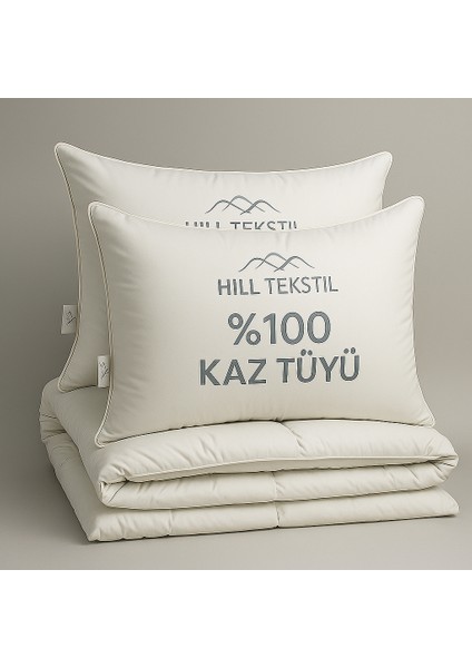 %100 Kaz Tüyü Yorgan Seti Çift %20 Gıdık Çift Kişilik Yorgan 195X215 ve 2 Adet 50*70 Kaz Tüyü Yastık