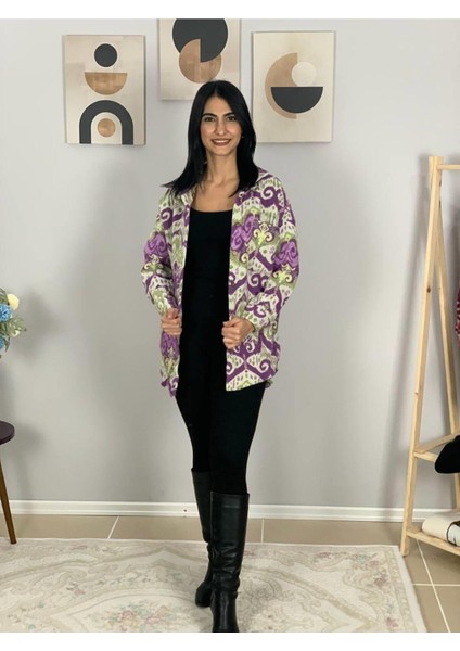 Kadın Tek Cepli Desenli Kalın Oduncu Ceket Gömlek (Mor) Standart modelleri
