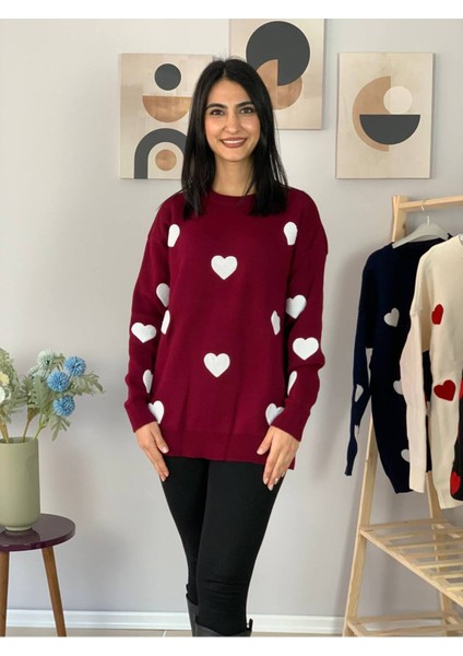 Kadın Bisiklet Yaka Kalpli Triko Kazak modelleri