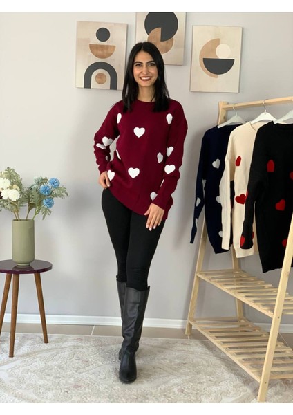 Kadın Bisiklet Yaka Kalpli Triko Kazak fırsatları