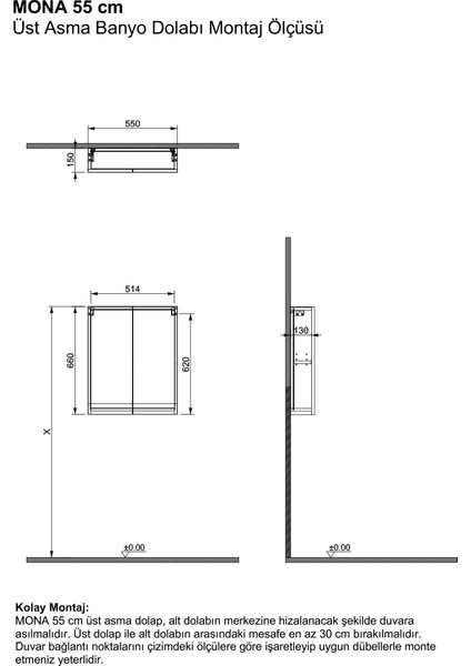 Mona 55 cm Kahverengi %100 Mdf Lavabolu Banyo Dolabı, Aynalı Üst Dolap ve Boy Dolabı fırsatları