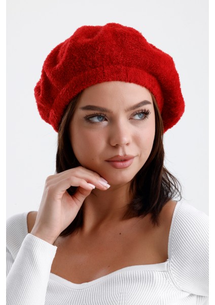 Kırmızı Yünlü Peluş Fransız Ressam Şapka I Bere