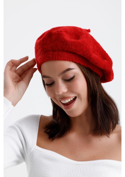 Kırmızı Yünlü Peluş Fransız Ressam Şapka I Bere fiyatları