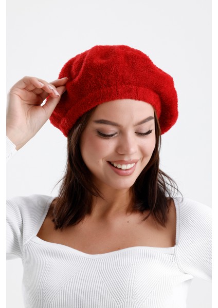 Kırmızı Yünlü Peluş Fransız Ressam Şapka I Bere modelleri