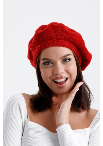 Kırmızı Yünlü Peluş Fransız Ressam Şapka I Bere fırsatları