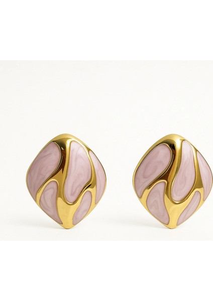 Çelik Küpe Mineli Gold Kaplama