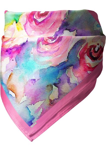 Sulu Boya Gül Desenli Bandana Fular modelleri