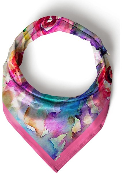 Sulu Boya Gül Desenli Bandana Fular fırsatları