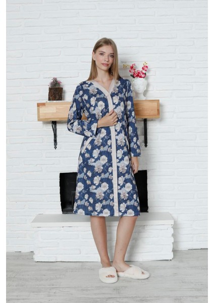 Viskon Desenli Lacivert Ev Elbisesi %100 Pamuk 2xl Lacive fırsatları