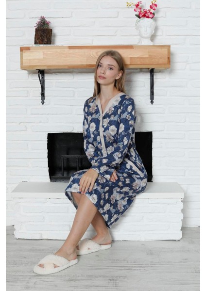 Viskon Desenli Lacivert Ev Elbisesi %100 Pamuk 2xl Lacive indirimleri