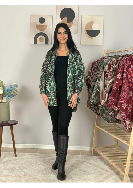 Kadın Tek Cepli Desenli Kalın Oduncu Ceket Gömlek (Kahve-Yeşil) S fiyatları