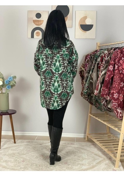 Kadın Tek Cepli Desenli Kalın Oduncu Ceket Gömlek (Kahve-Yeşil) S indirimleri