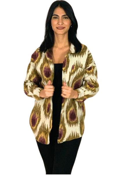 Kadın Tek Cepli Desenli Kalın Oduncu Ceket Gömlek (Alev Desen) St