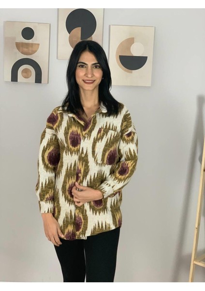 Kadın Tek Cepli Desenli Kalın Oduncu Ceket Gömlek (Alev Desen) St fırsatları