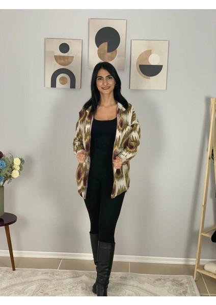 Kadın Tek Cepli Desenli Kalın Oduncu Ceket Gömlek (Alev Desen) St indirimleri