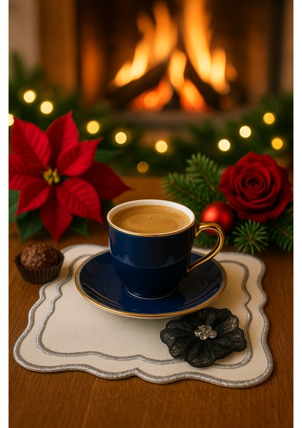 Siyah Dantel Çiçek Detaylı Şık Kahve Sunum Peçetesi – El Emeği modelleri