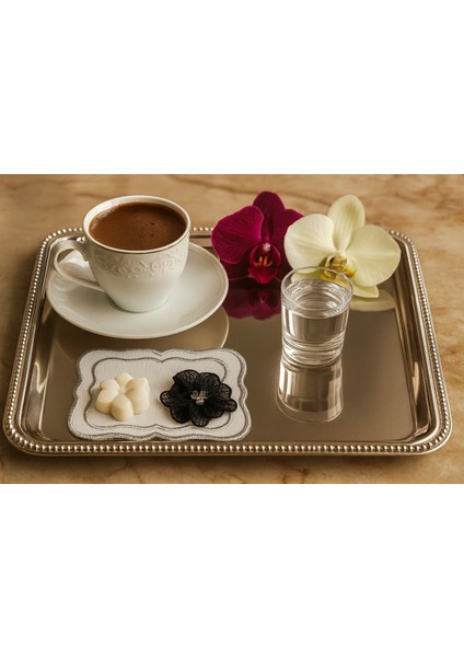 Siyah Dantel Çiçek Detaylı Şık Kahve Sunum Peçetesi – El Emeği fırsatları