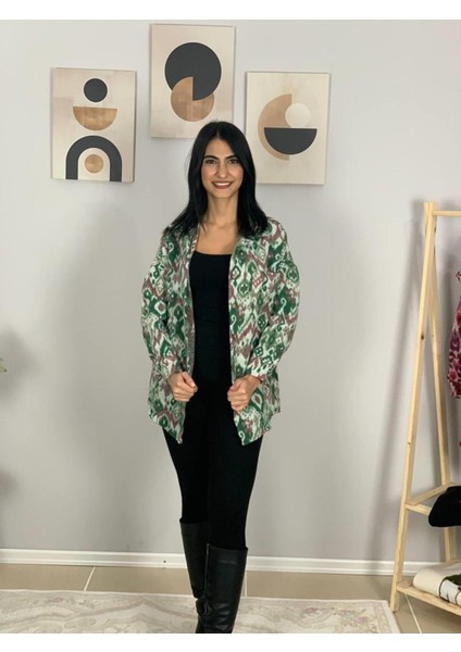 Kadın Tek Cepli Desenli Kalın Oduncu Ceket Gömlek (Yeşil-Kahve) S fiyatları