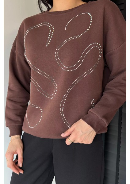 Kadın Taşlı Bisiklet Yaka Şardonlu Sweatshirt P-00019311 fiyatları