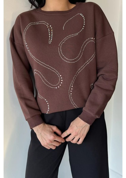 Kadın Taşlı Bisiklet Yaka Şardonlu Sweatshirt P-00019311 modelleri