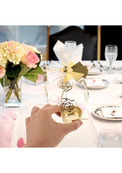 Isı Ile Dönen Metal Mumluk – Gül Modeli, Altın Renk, Romantik ve Dekoratif Masa Üstü Mumluk modelleri