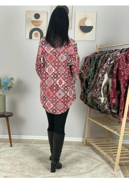 Kadın Tek Cepli Desenli Kalın Oduncu Ceket Gömlek (Pembe-Gri) Sta fiyatları