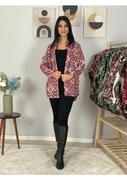 Kadın Tek Cepli Desenli Kalın Oduncu Ceket Gömlek (Pembe-Gri) Sta fırsatları