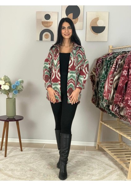 Kadın Tek Cepli Desenli Kalın Oduncu Ceket Gömlek (Yeşil-Bordo) S modelleri