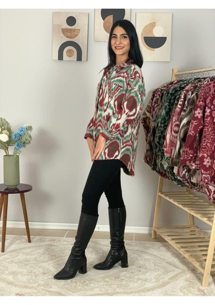 Kadın Tek Cepli Desenli Kalın Oduncu Ceket Gömlek (Yeşil-Bordo) S fırsatları
