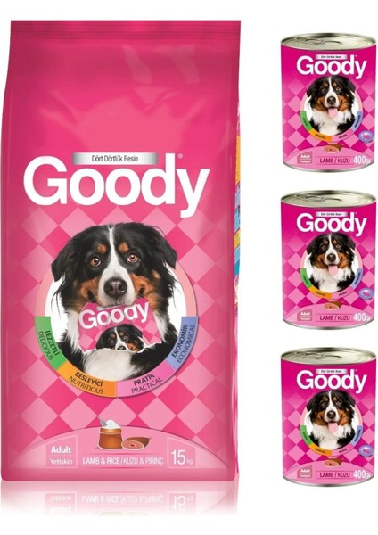 Kuzu Etli Köpek Maması 15KG* 3'lü Konserve Seti 400 Gram