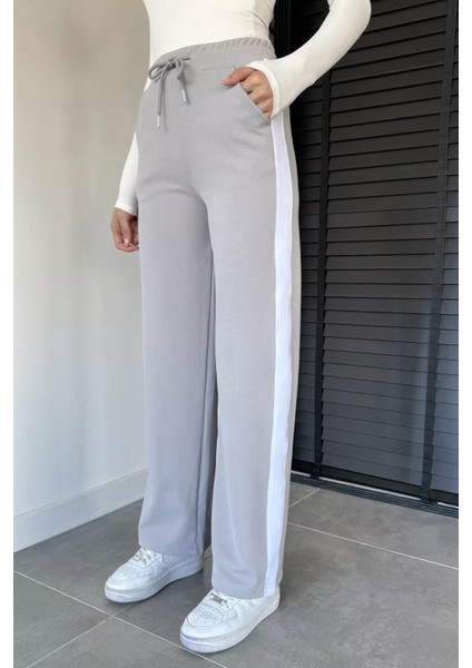 Kadın Yüksek Bel Yan Şeritli Bel Lastikli Palazzo Eşofman Altı P-00019375