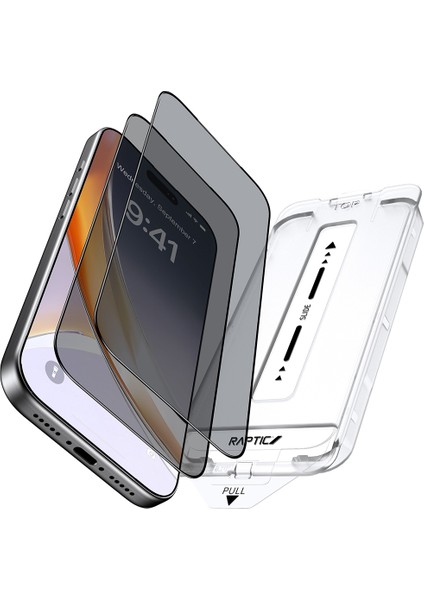 iPhone 17 Pro Raptic Air Glass 2.5d Privacy Hayalet Ekran Koruyucu 2 Adet Uygulama Aparatlı Siyah